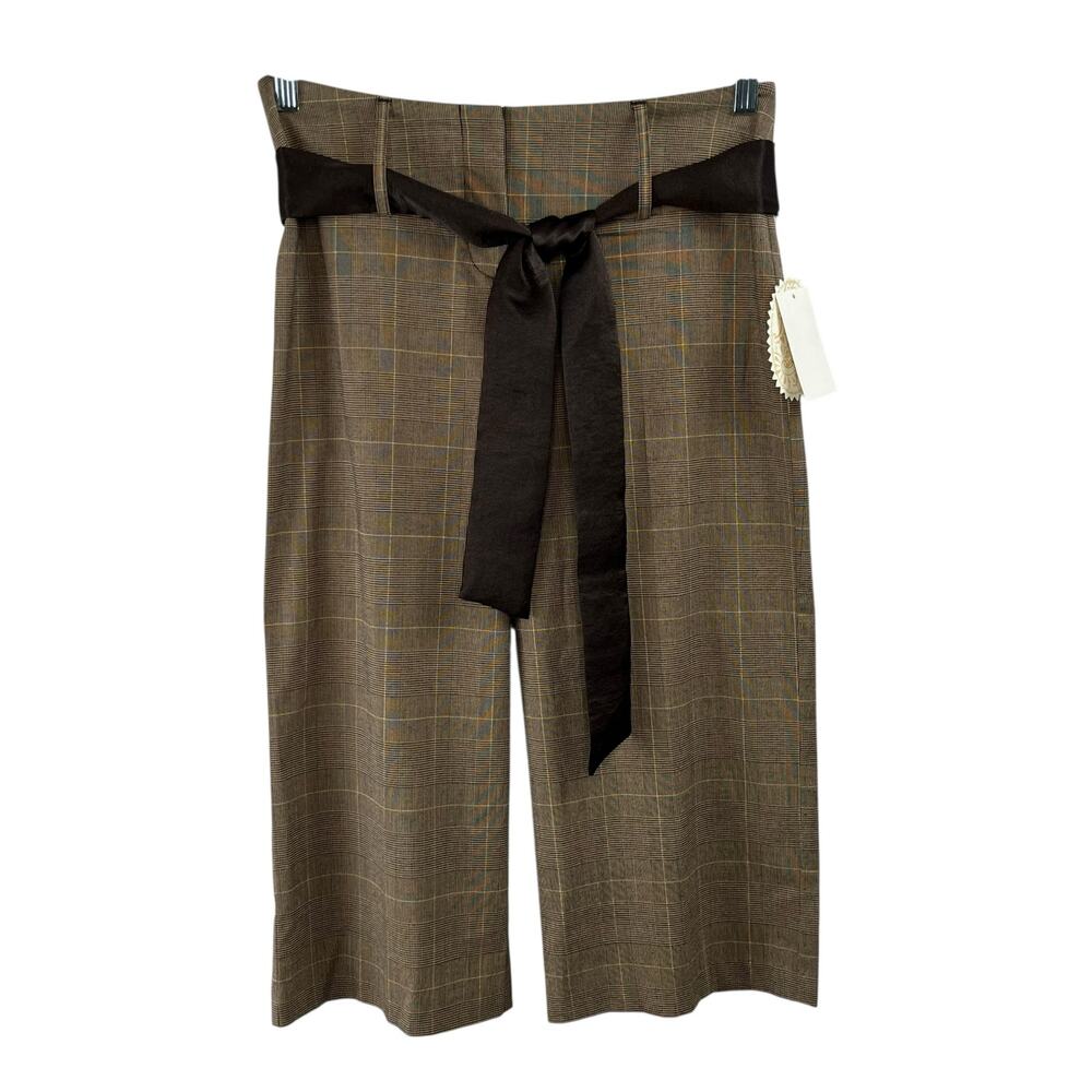Speechless Tie Belt Wide Leg Capri Dress Pants Brown Plaid NWT JR 5 WM 2/XS